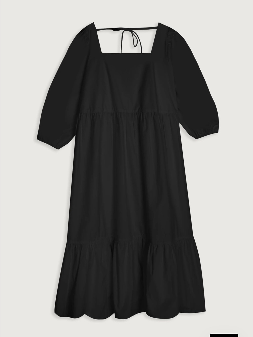 OAK + FORT Poplin Black Midi Dress with Puff Sleeves